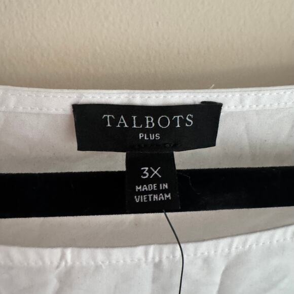 New Talbots Tie Detail Poplin Top White Bateau Neck Ladder Trim 3/4 Sleeve Sz 3X - Picture 4 of 8